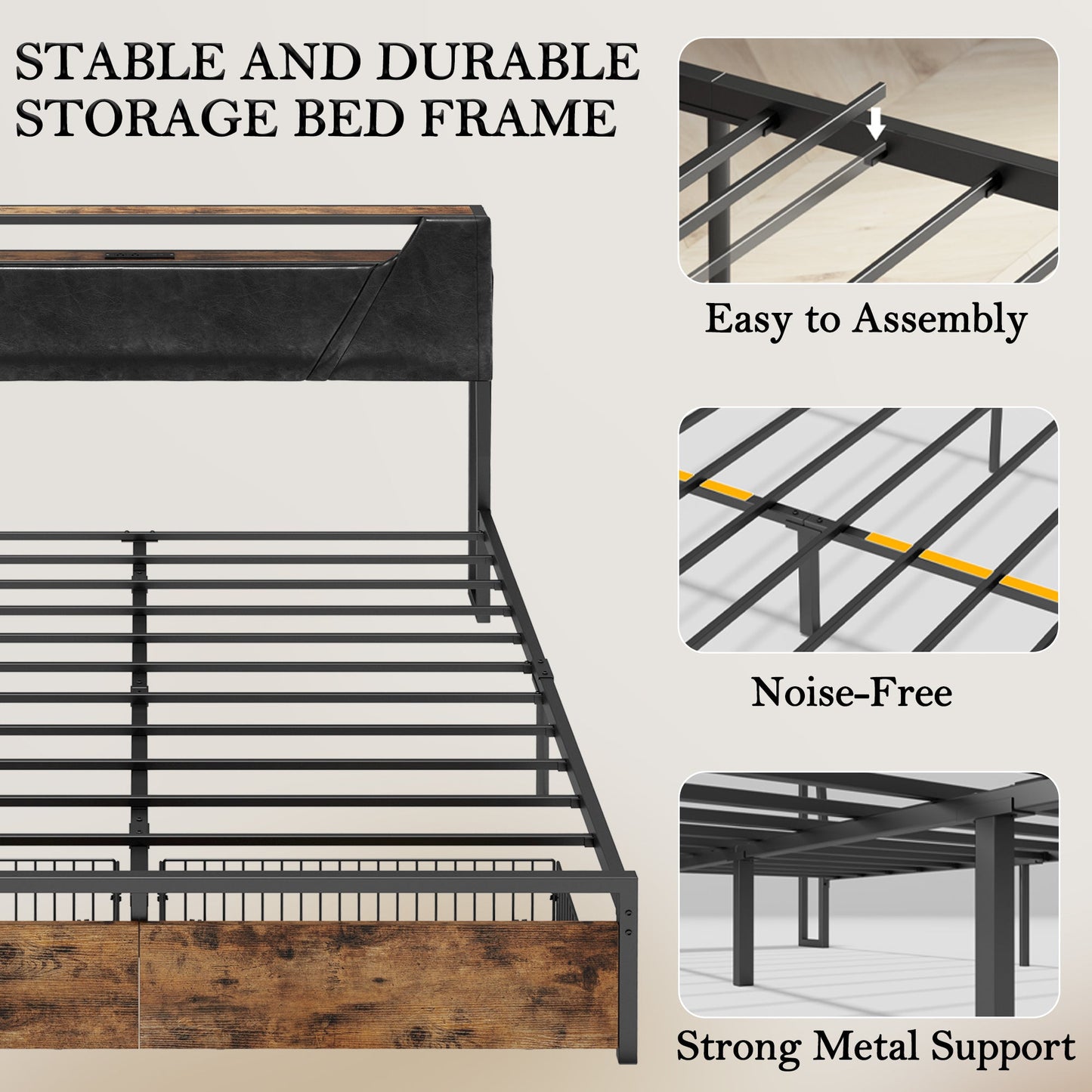 LED Full Bed Frame with Drawers