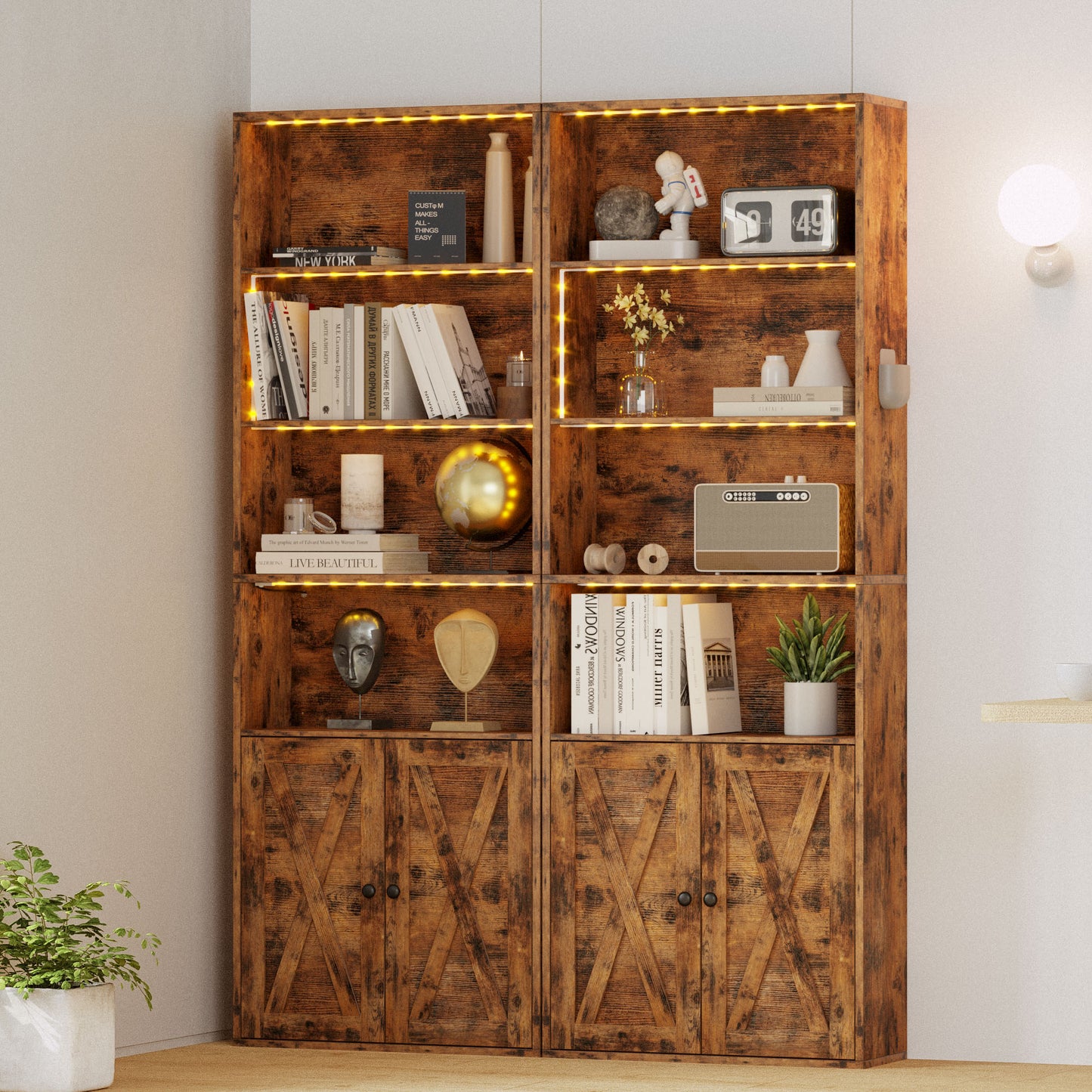 IRONCK Tall Bookcase with LED Lights