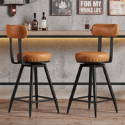 IRONCK Counter Height Bar Stools Set of 2, 30" Swivel Barstools with Backs, Hand-Riveted Design, Wide Seat, PU Leather Upholstered, Armless Bar Chairs for Kitchen Island, Brown