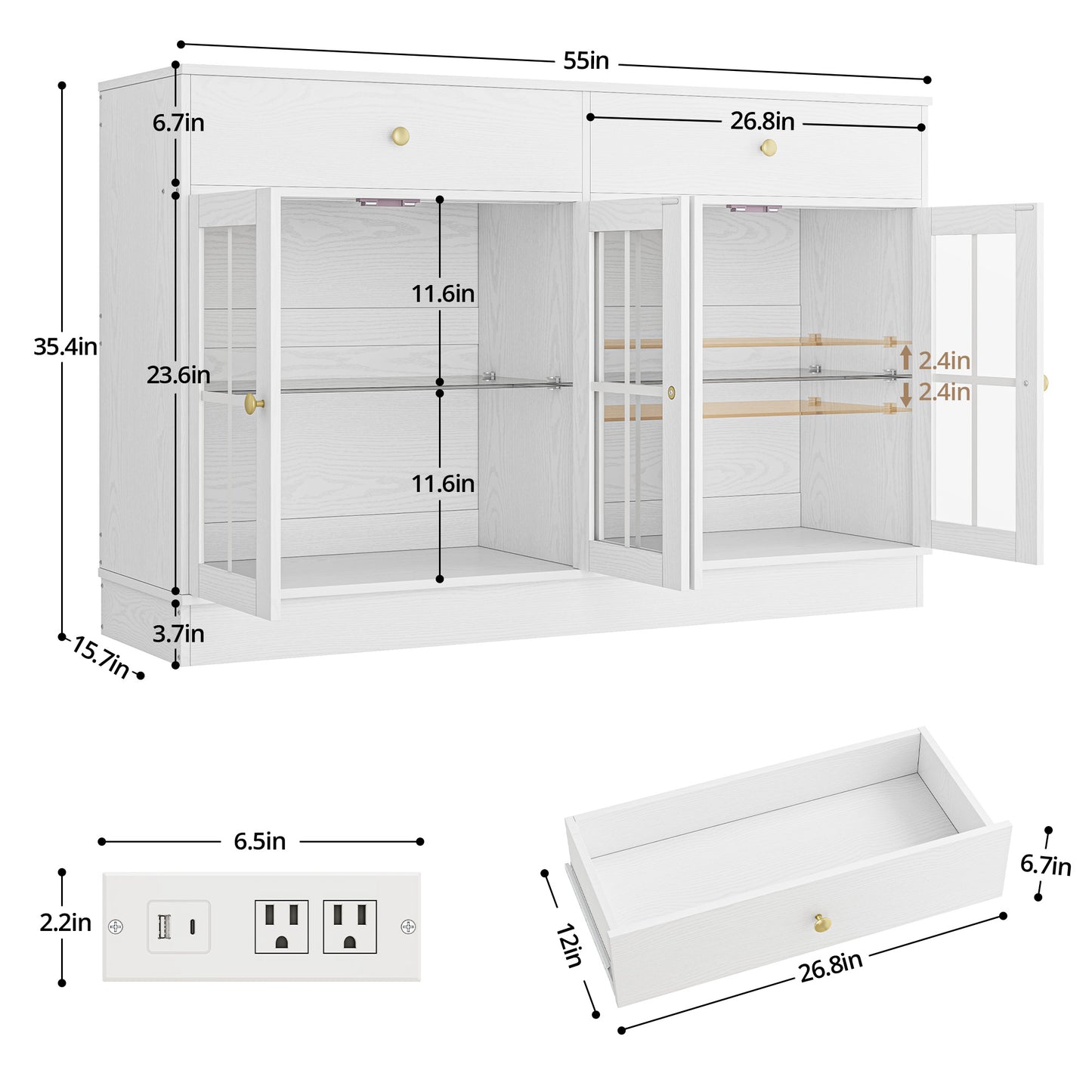 55" Sideboard Buffet Cabinet