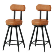 IRONCK Counter Height Bar Stools Set of 2, 30" Swivel Barstools with Backs, Hand-Riveted Design, Wide Seat, PU Leather Upholstered, Armless Bar Chairs for Kitchen Island, Brown