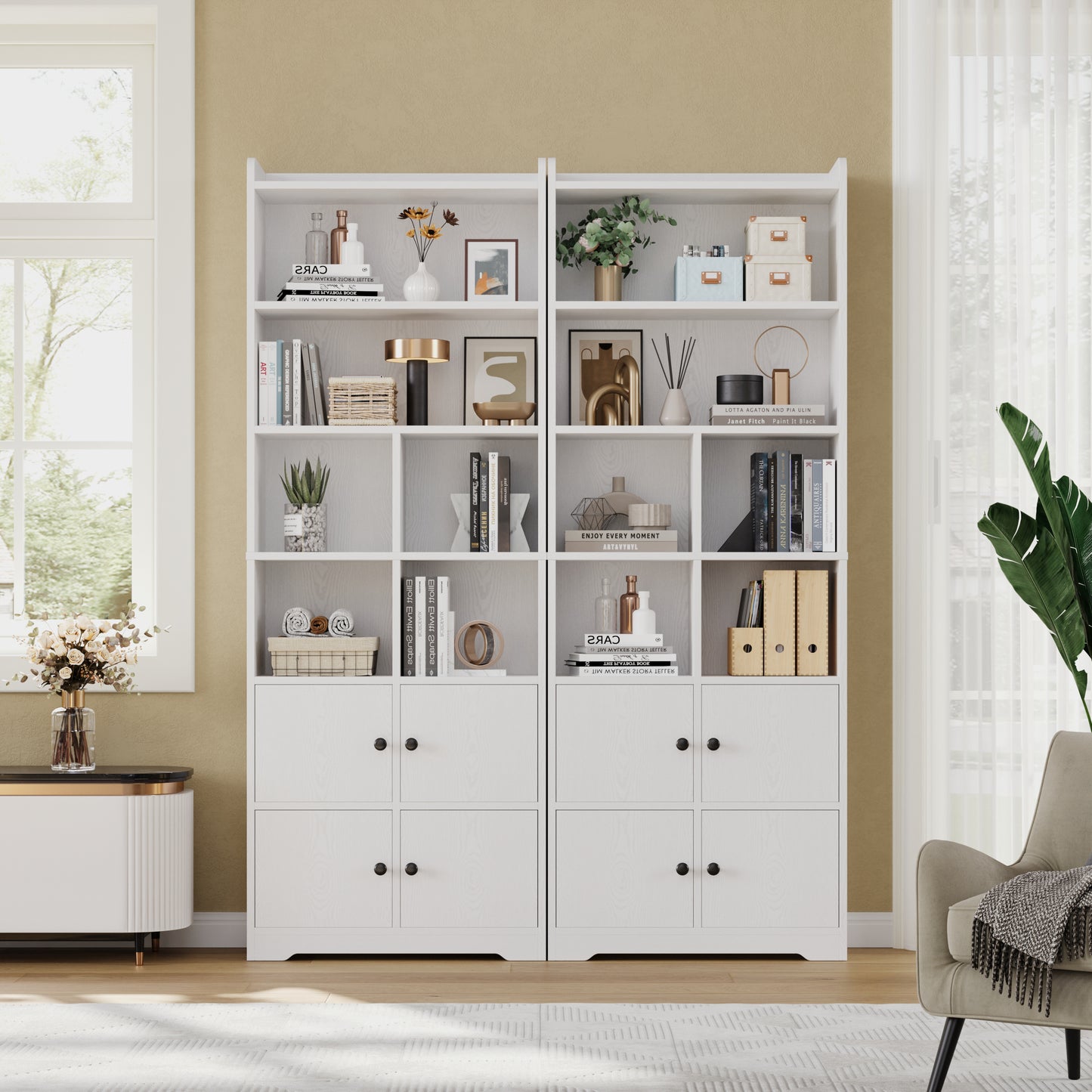 Bookshelf with 4 Door Cabinet