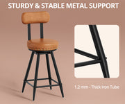 IRONCK Counter Height Bar Stools Set of 2, 30" Swivel Barstools with Backs, Hand-Riveted Design, Wide Seat, PU Leather Upholstered, Armless Bar Chairs for Kitchen Island, Brown
