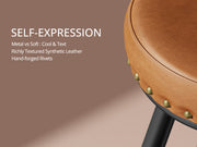 IRONCK Counter Height Bar Stools Set of 2, 30" Swivel Barstools with Backs, Hand-Riveted Design, Wide Seat, PU Leather Upholstered, Armless Bar Chairs for Kitchen Island, Brown