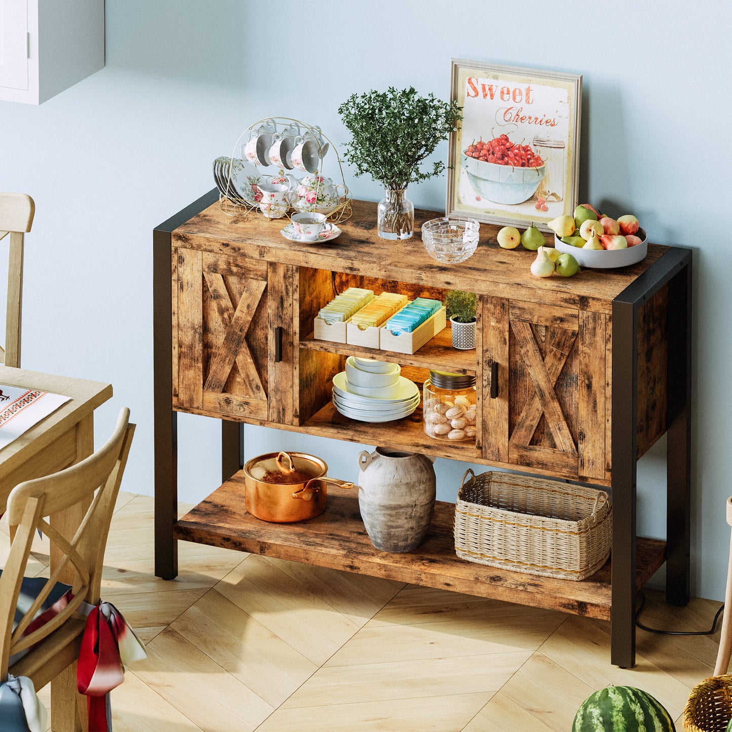 IRONCK Farmhouse Sideboard with Light
