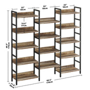 Triple Wide Bookshelf 5 Tiers with Baffles
