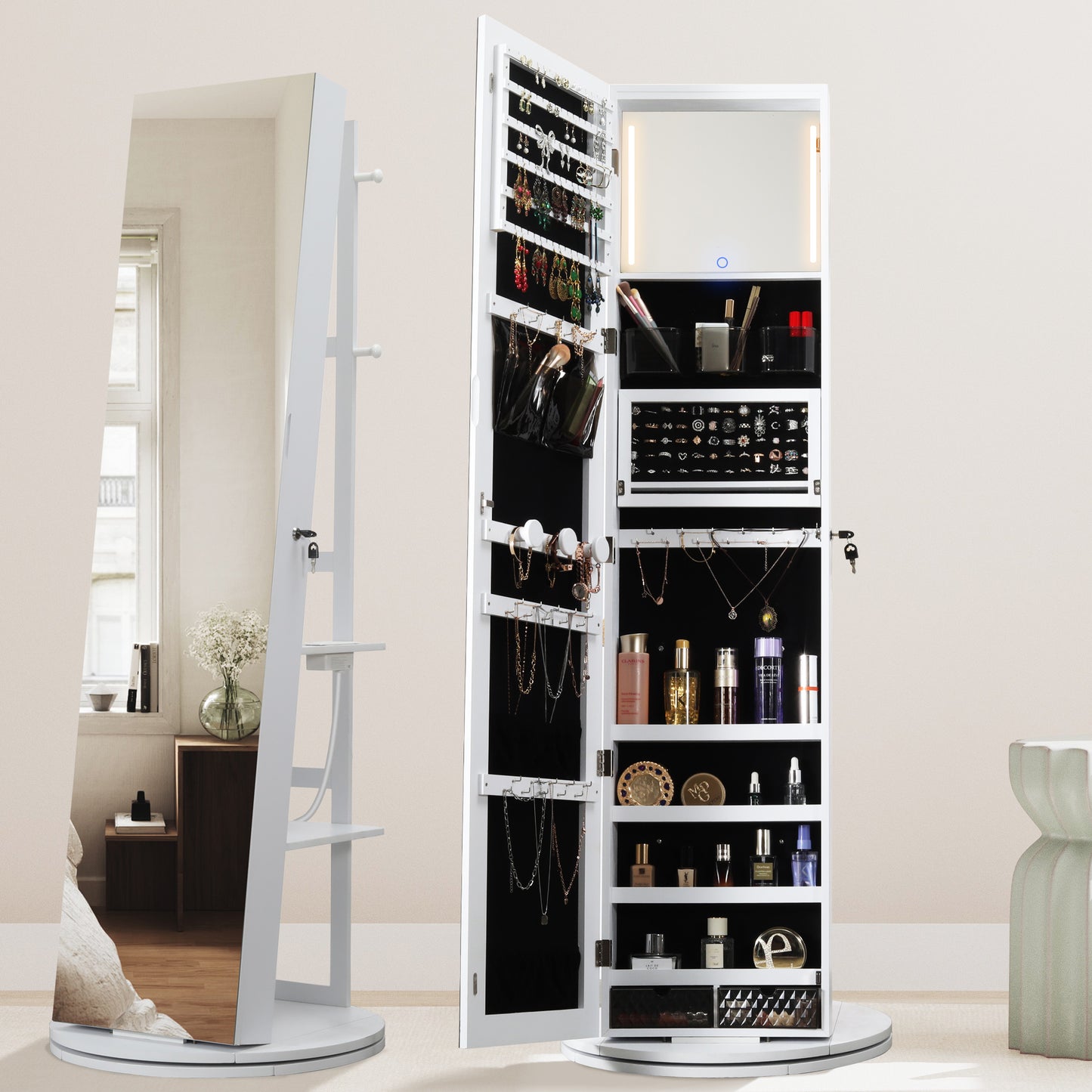 360° schwenkbarer verspiegelter Schmuckschrank