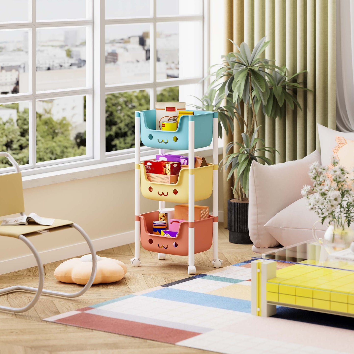 Étagère de rangement multifonctionnelle avec roulettes
