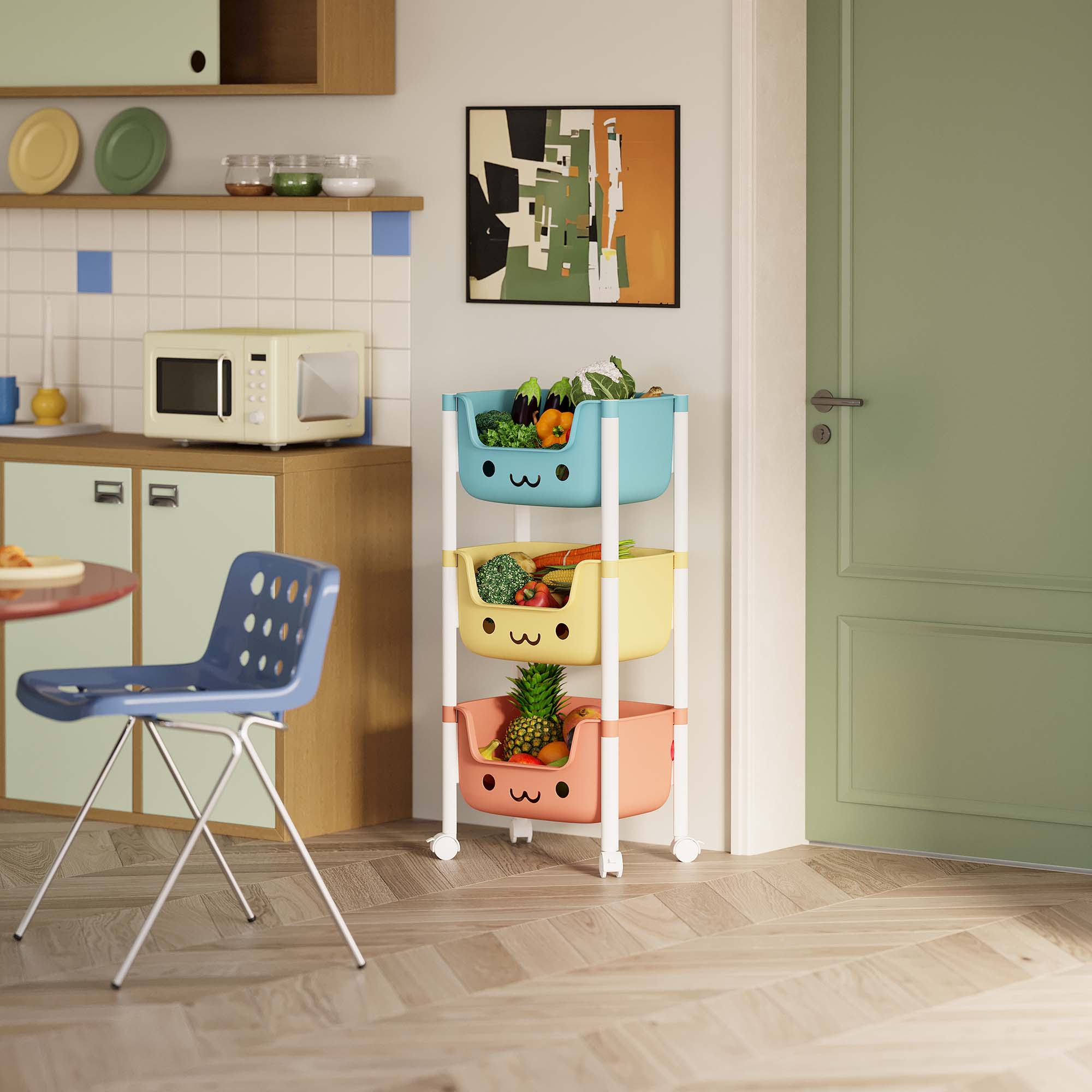 Étagère de rangement multifonctionnelle avec roulettes