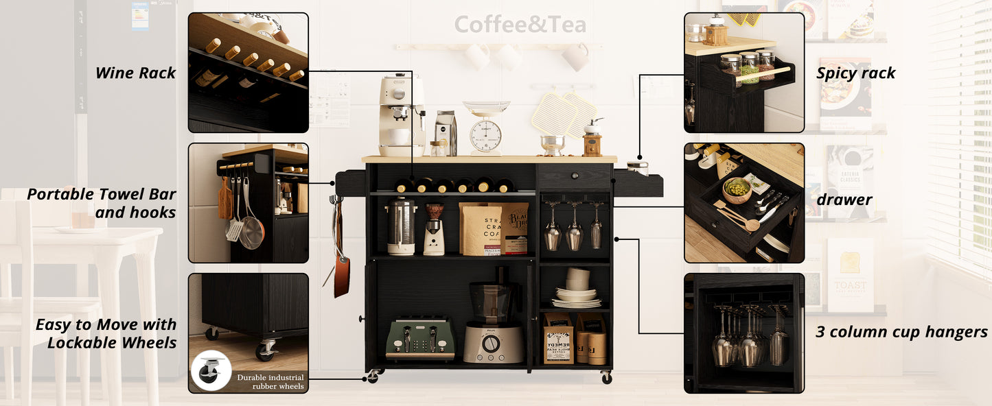 Chariot de cuisine à roulettes noir