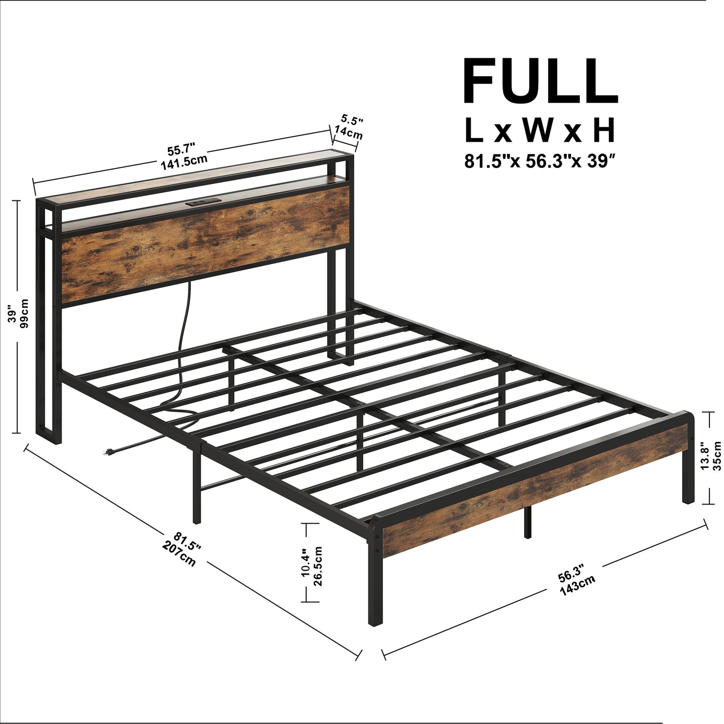 Mental Bed Frame with Charging Station