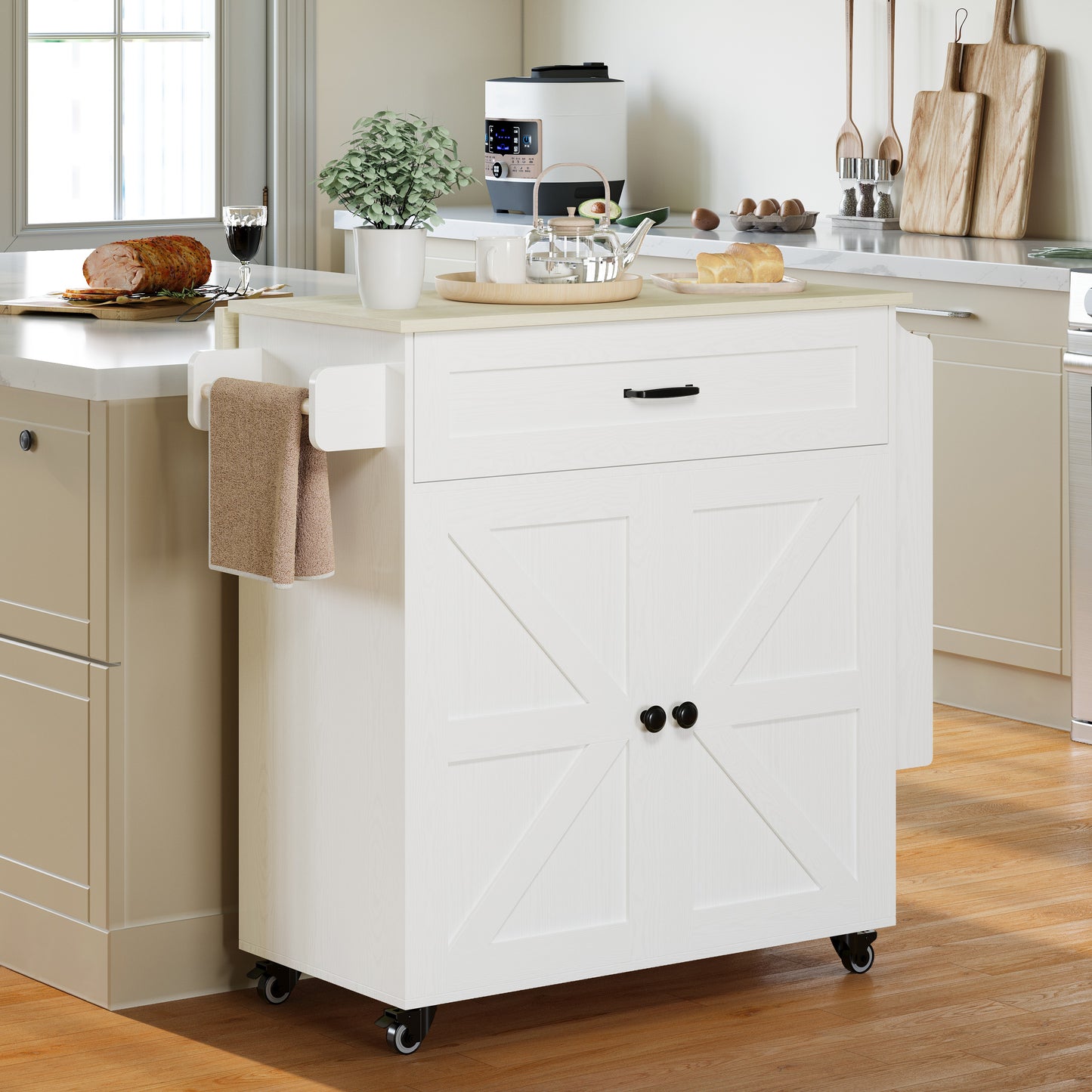Rolling Kitchen Island with Drop Leaf