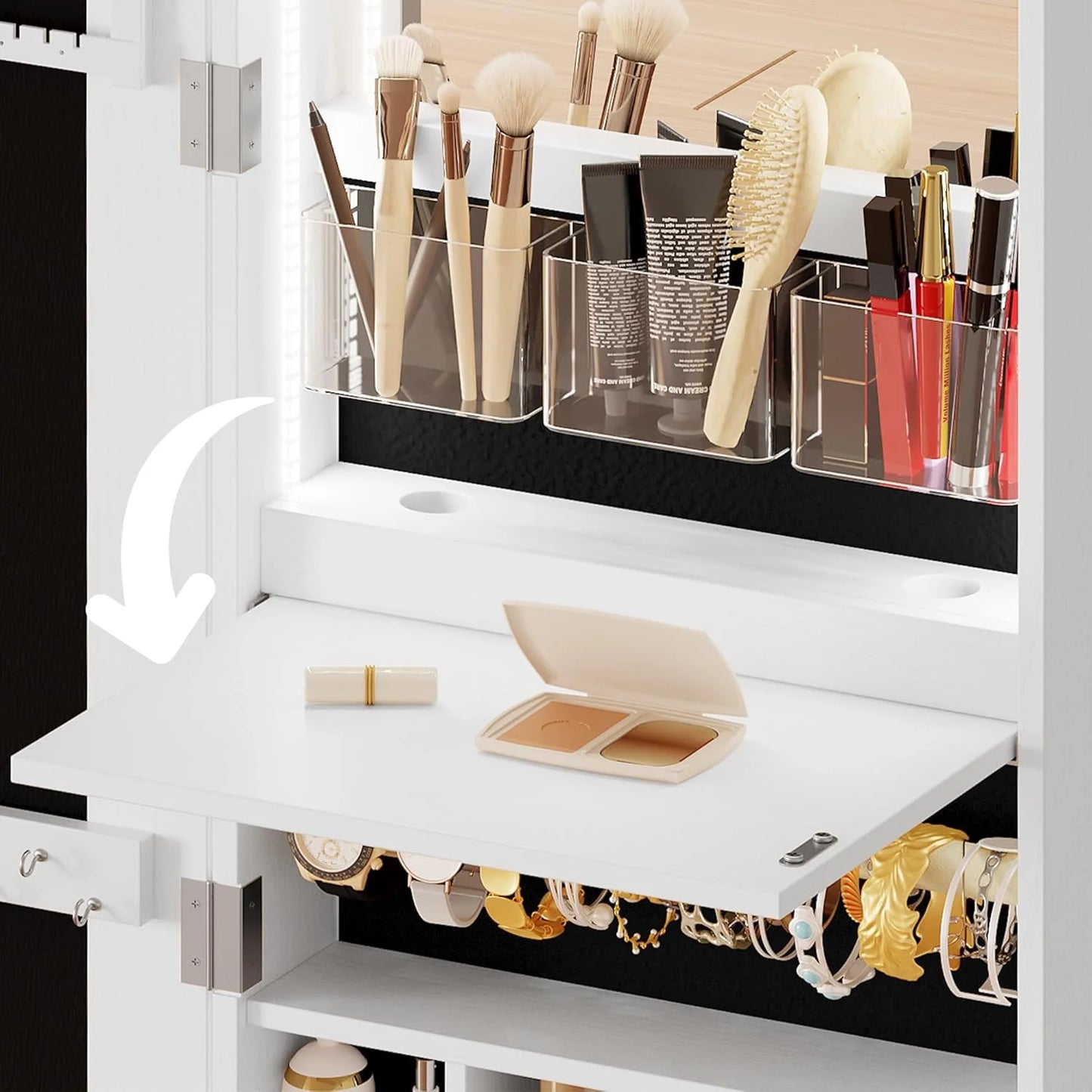 Wand-/Tür-montierter Spiegel-Schmuckschrank-Organizer mit LED-Licht