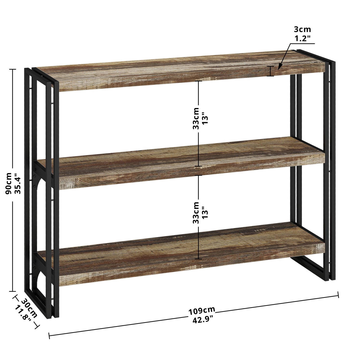 3 Tier Console Table Rustic Brown