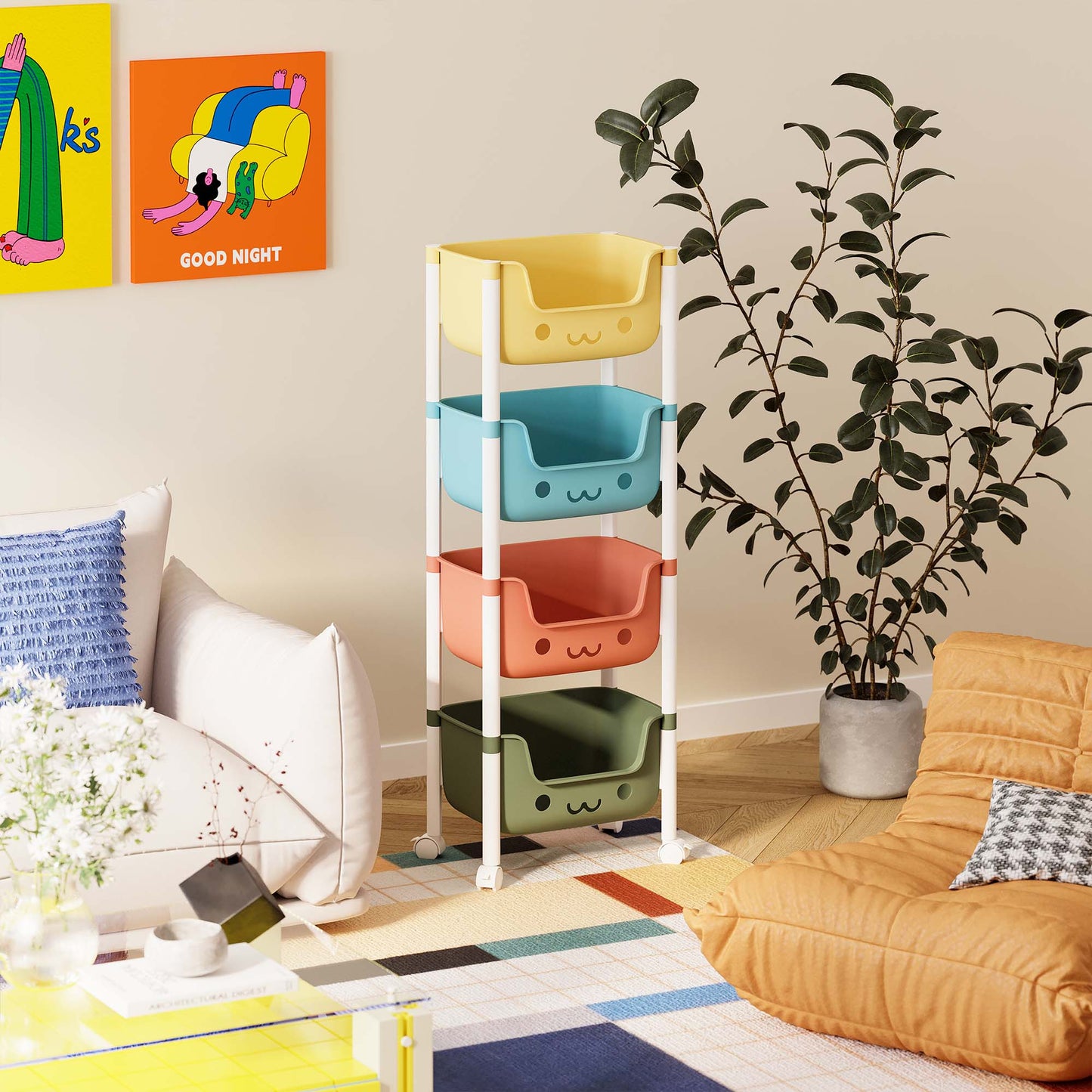 Étagère de rangement multifonctionnelle avec roulettes