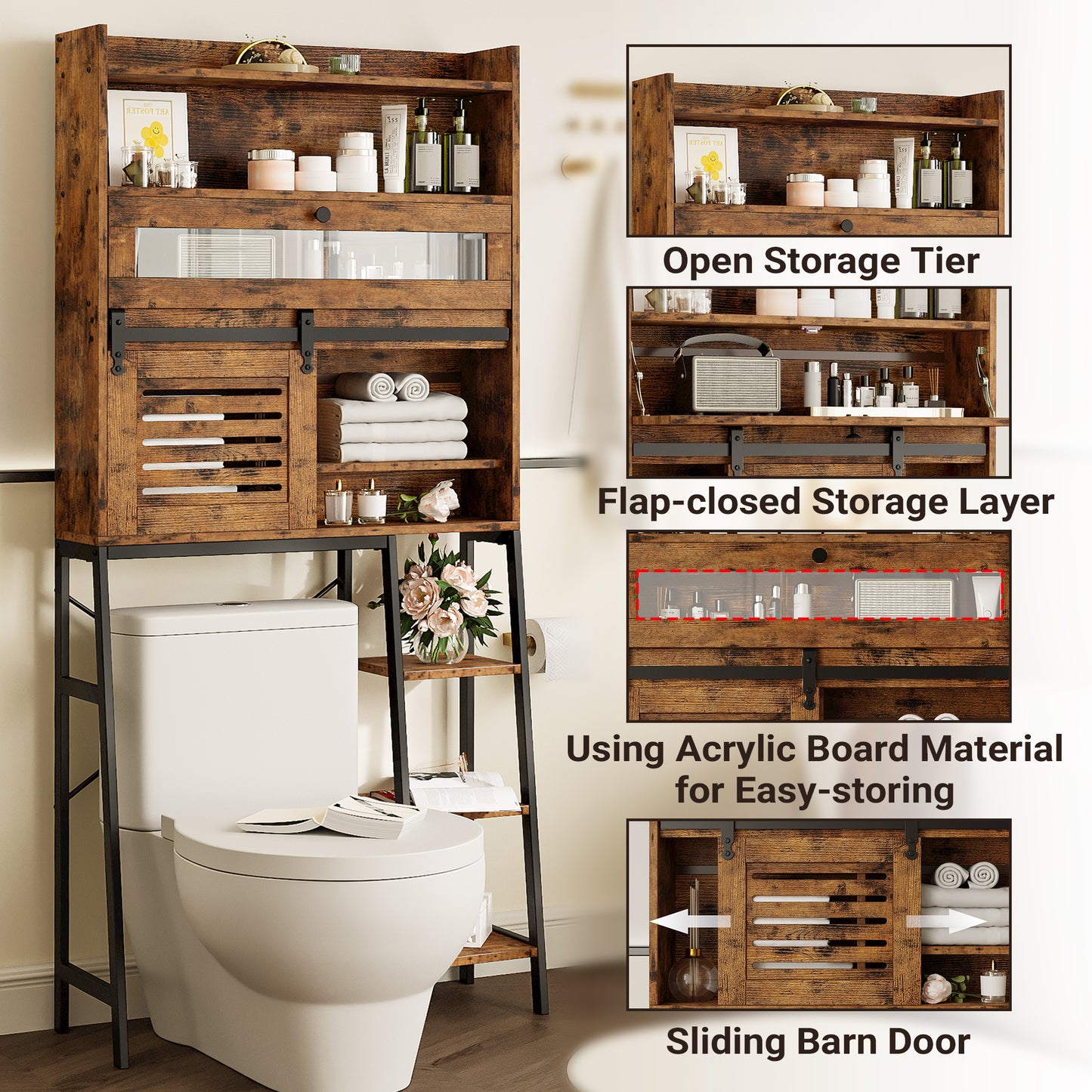 Bathroom Storage with Cabinet Vintage Brown