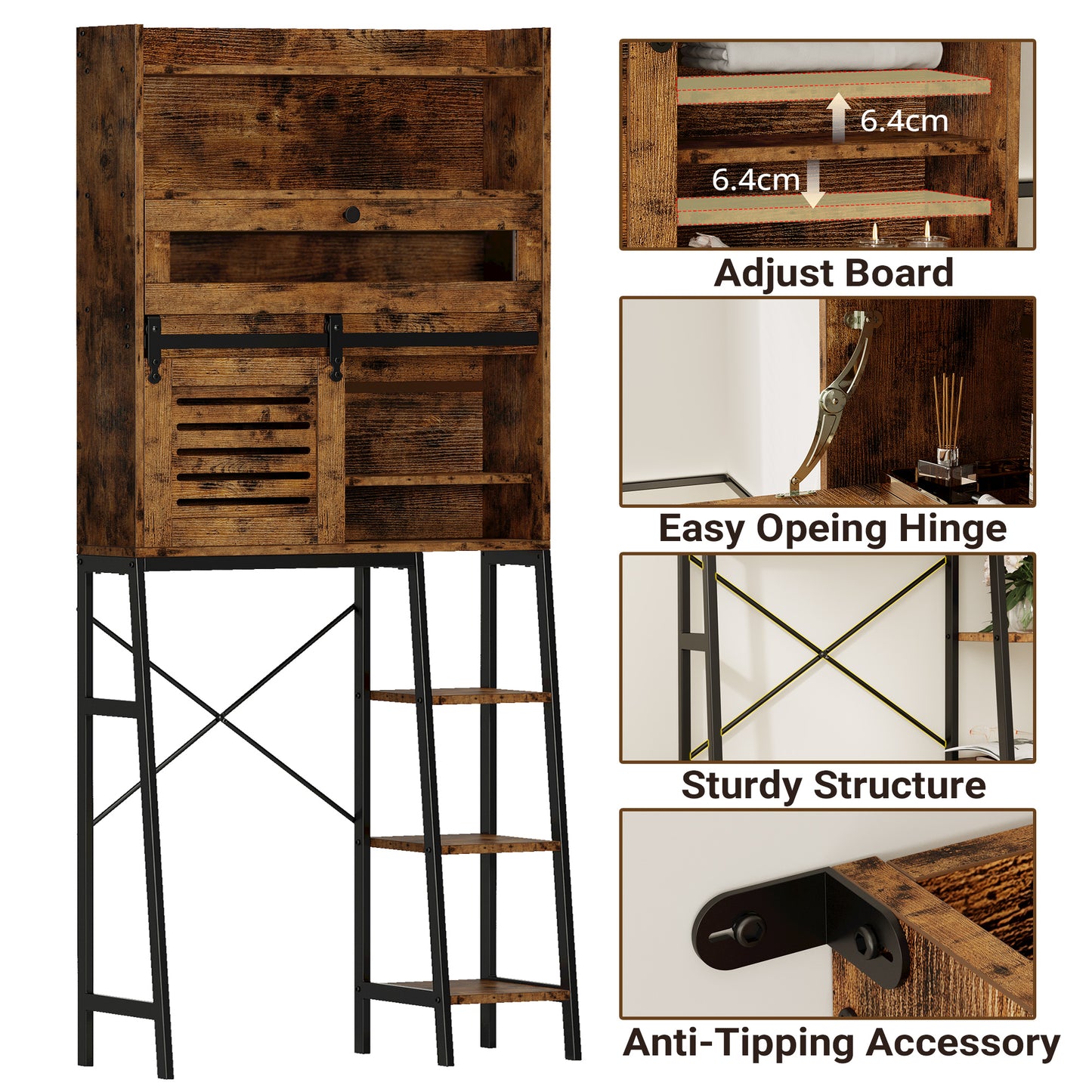 Bathroom Storage with Cabinet Vintage Brown