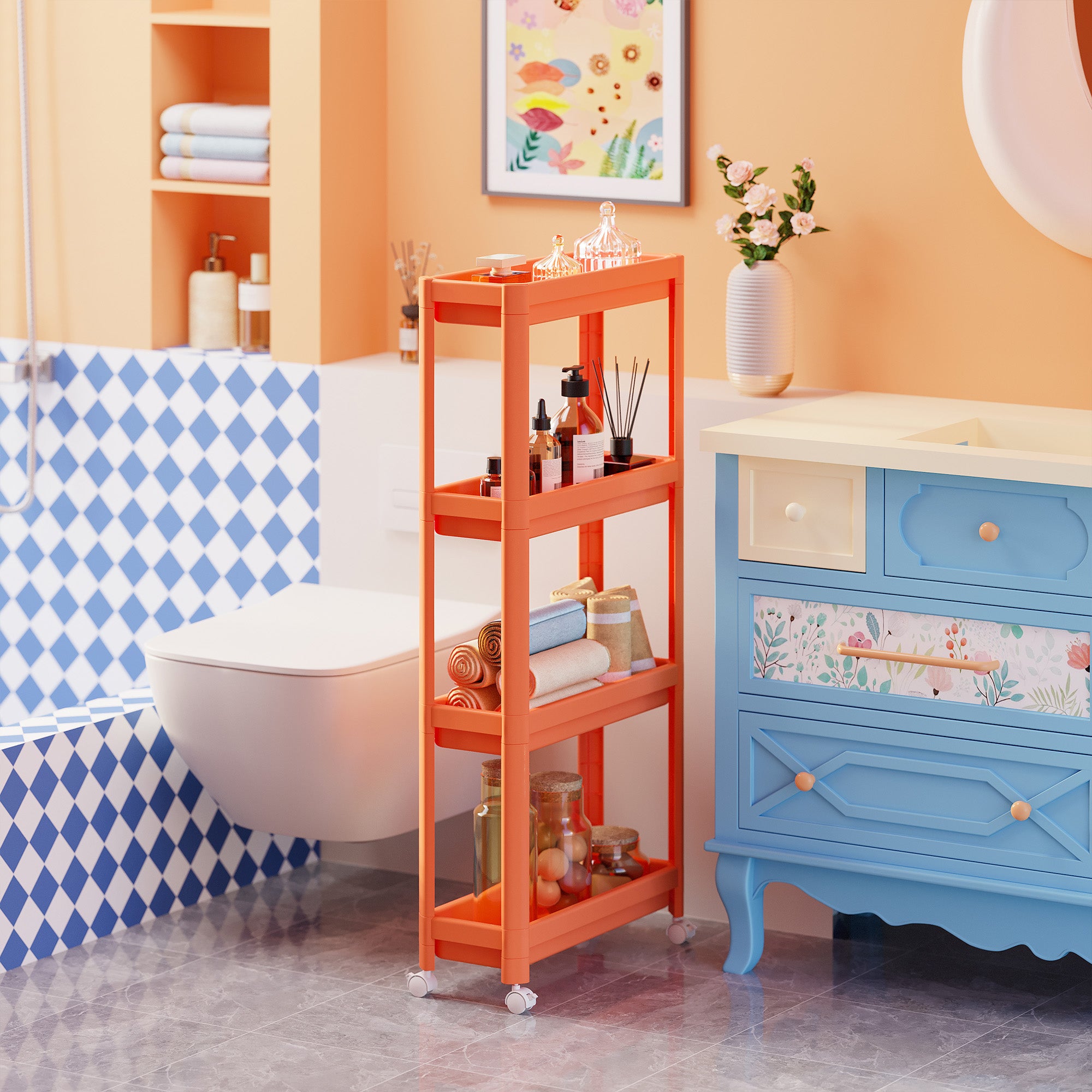 Étagère de rangement polyvalente avec roulettes