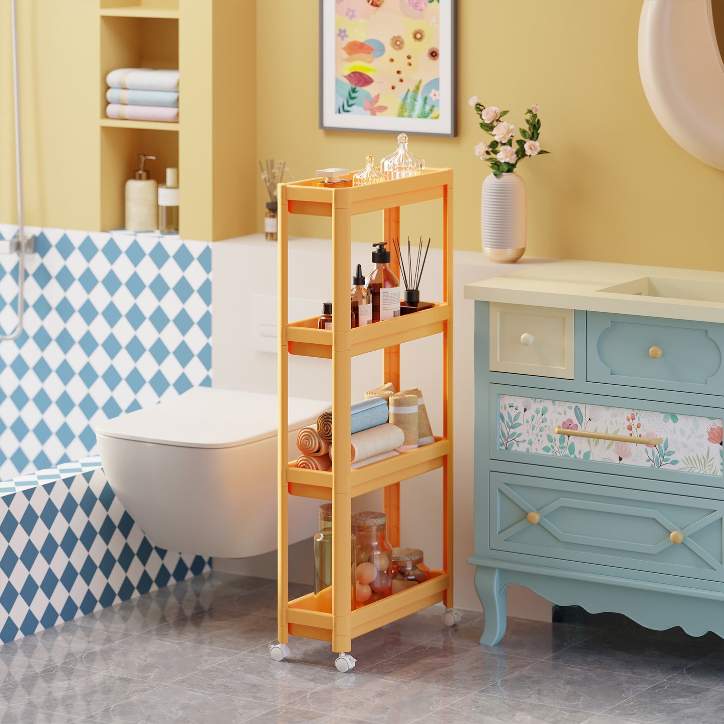 Étagère de rangement polyvalente avec roulettes