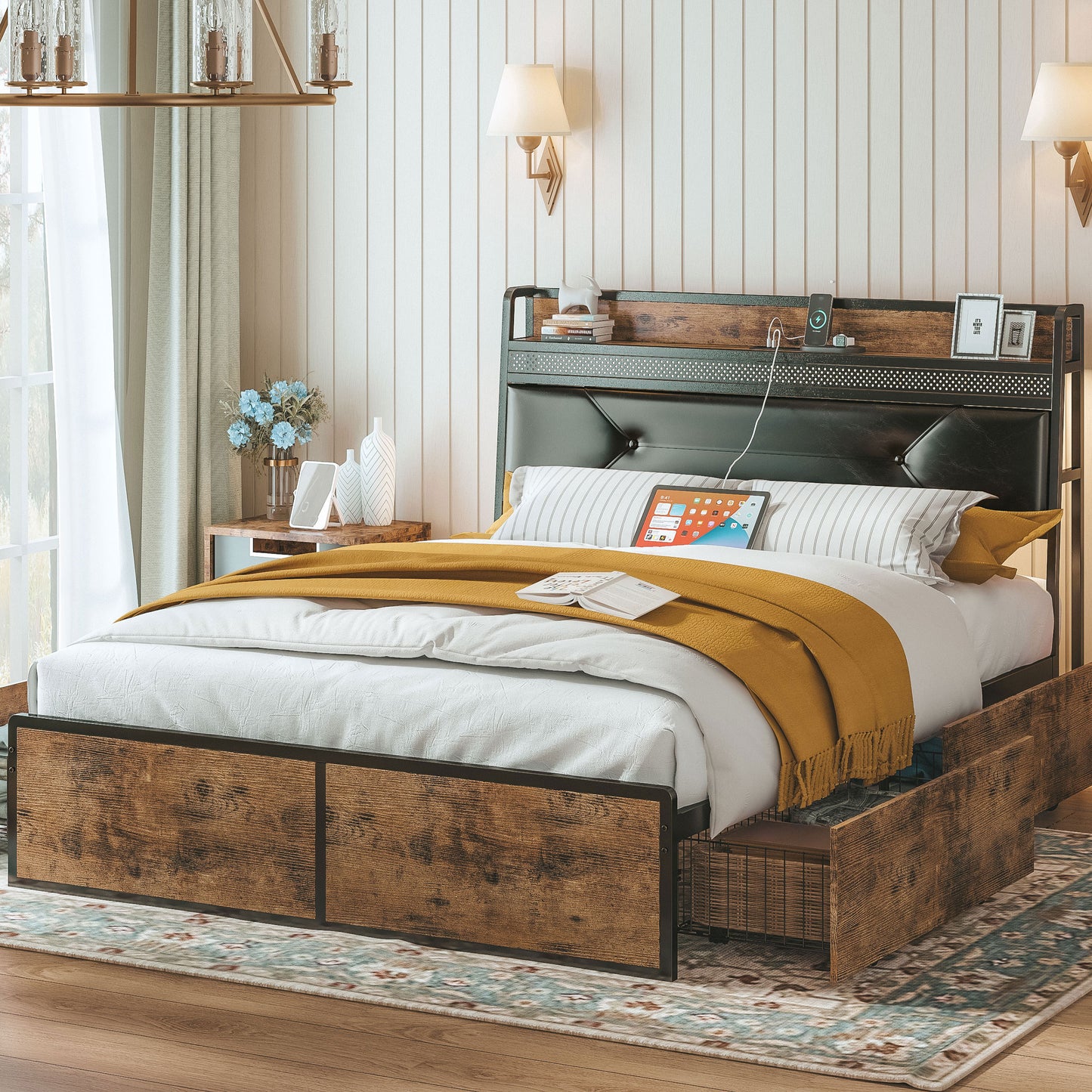 IRONCK LED Bed Frame with 4 Drawers