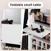 Wall Mounted Mirror Jewelry Cabinet with Photo Frame and Foldable Shelf