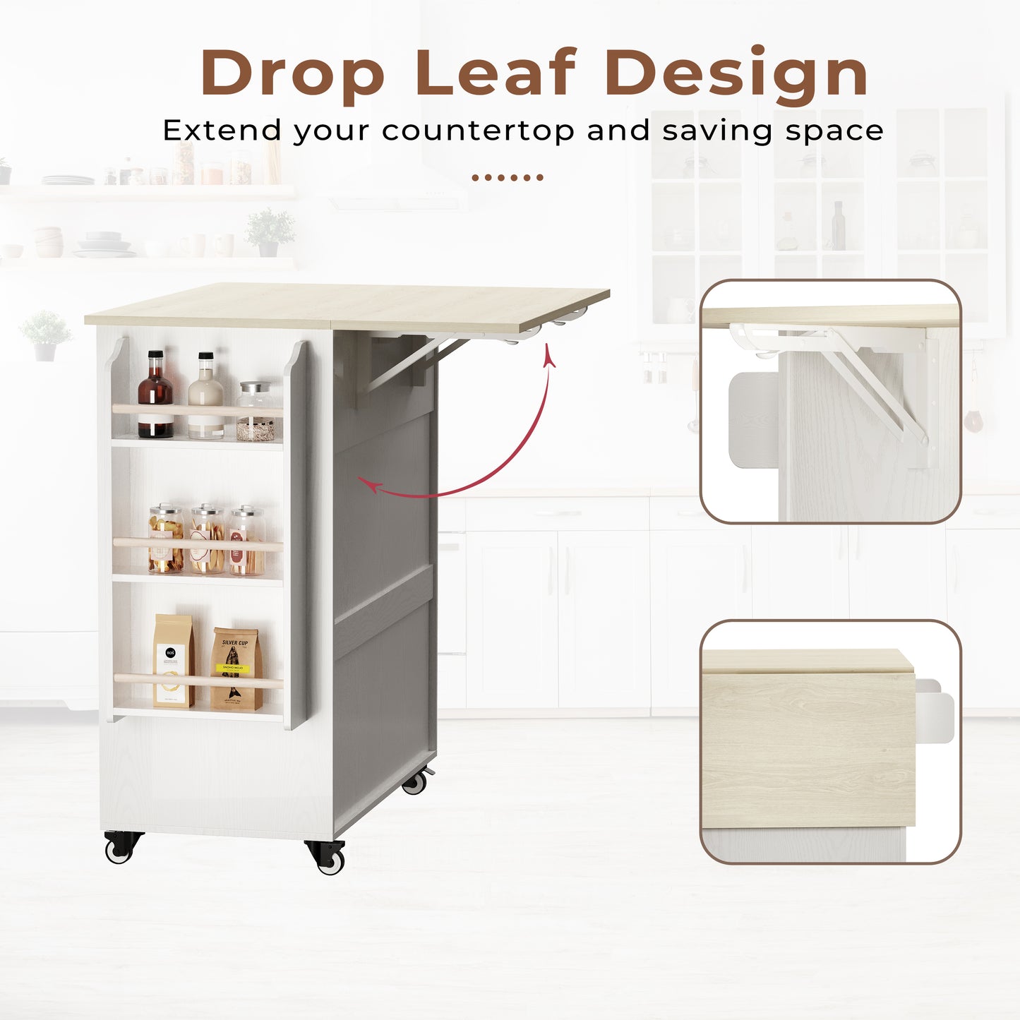 Rolling Kitchen Island with Drop Leaf