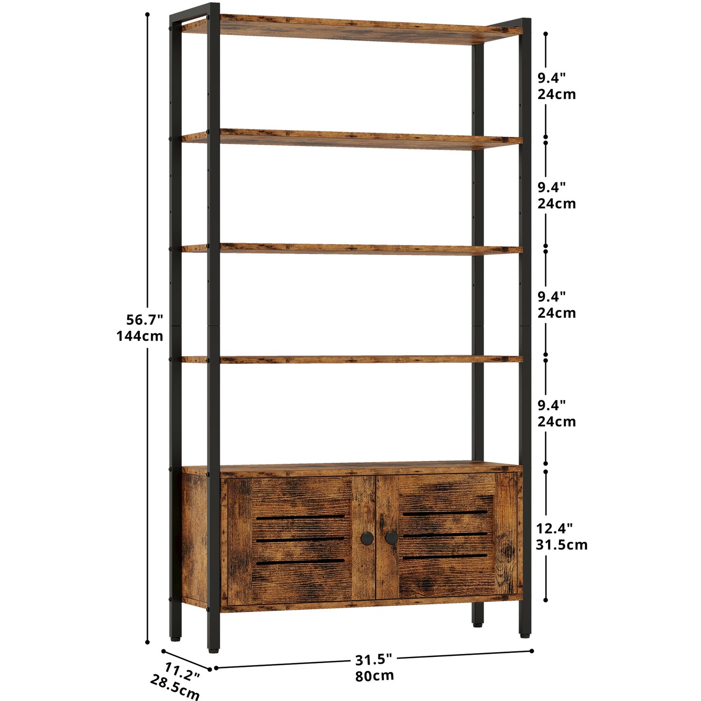 4 Tier Industrial Bookcase with Doors