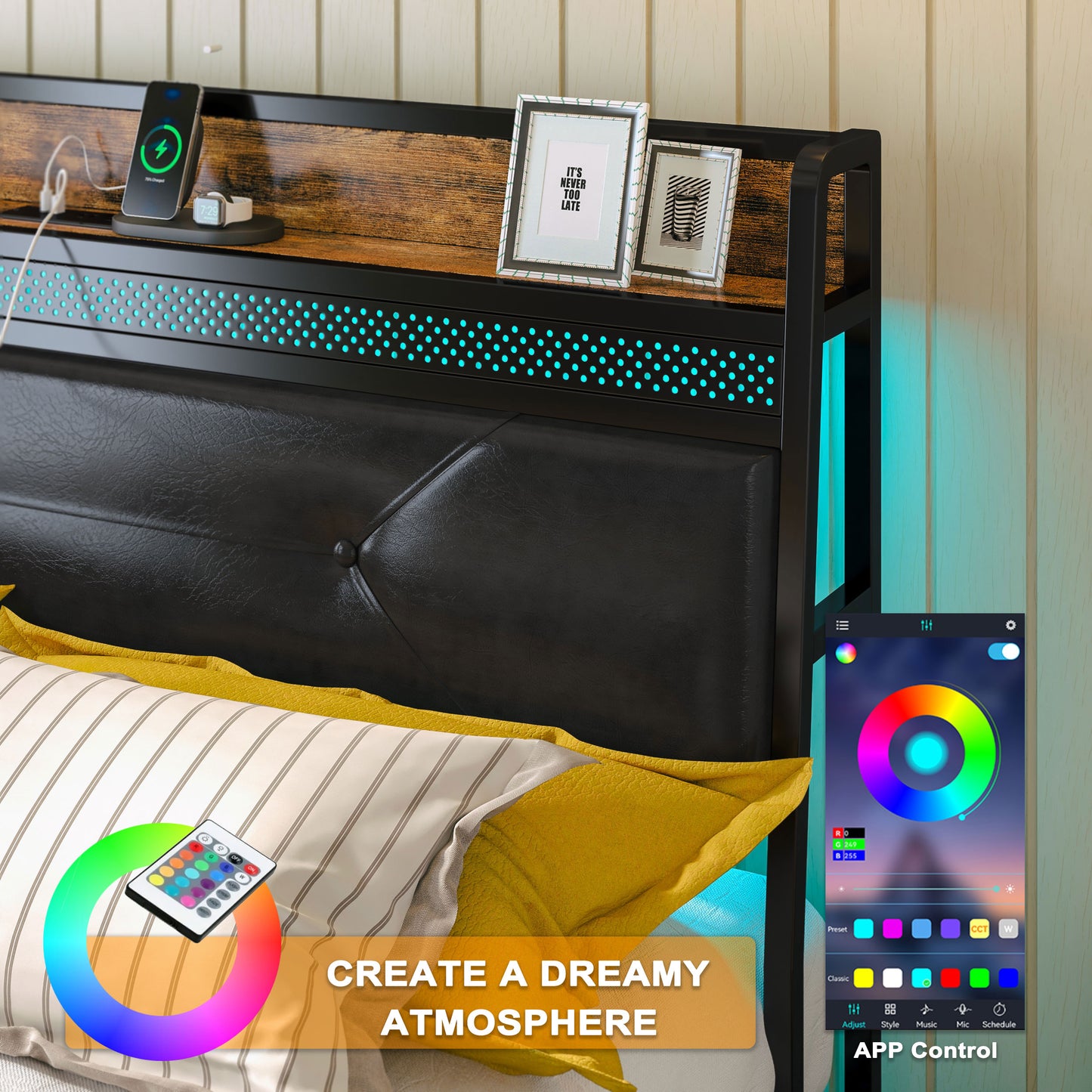 IRONCK LED Bed Frame with 4 Drawers