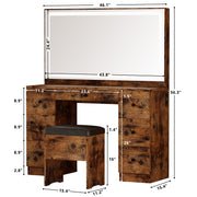 Large Mirror Makeup Vanity Desk with 7 Drawers- Vintage