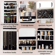 Wall Mounted Mirror Jewelry Cabinet with Photo Frame and Foldable Shelf
