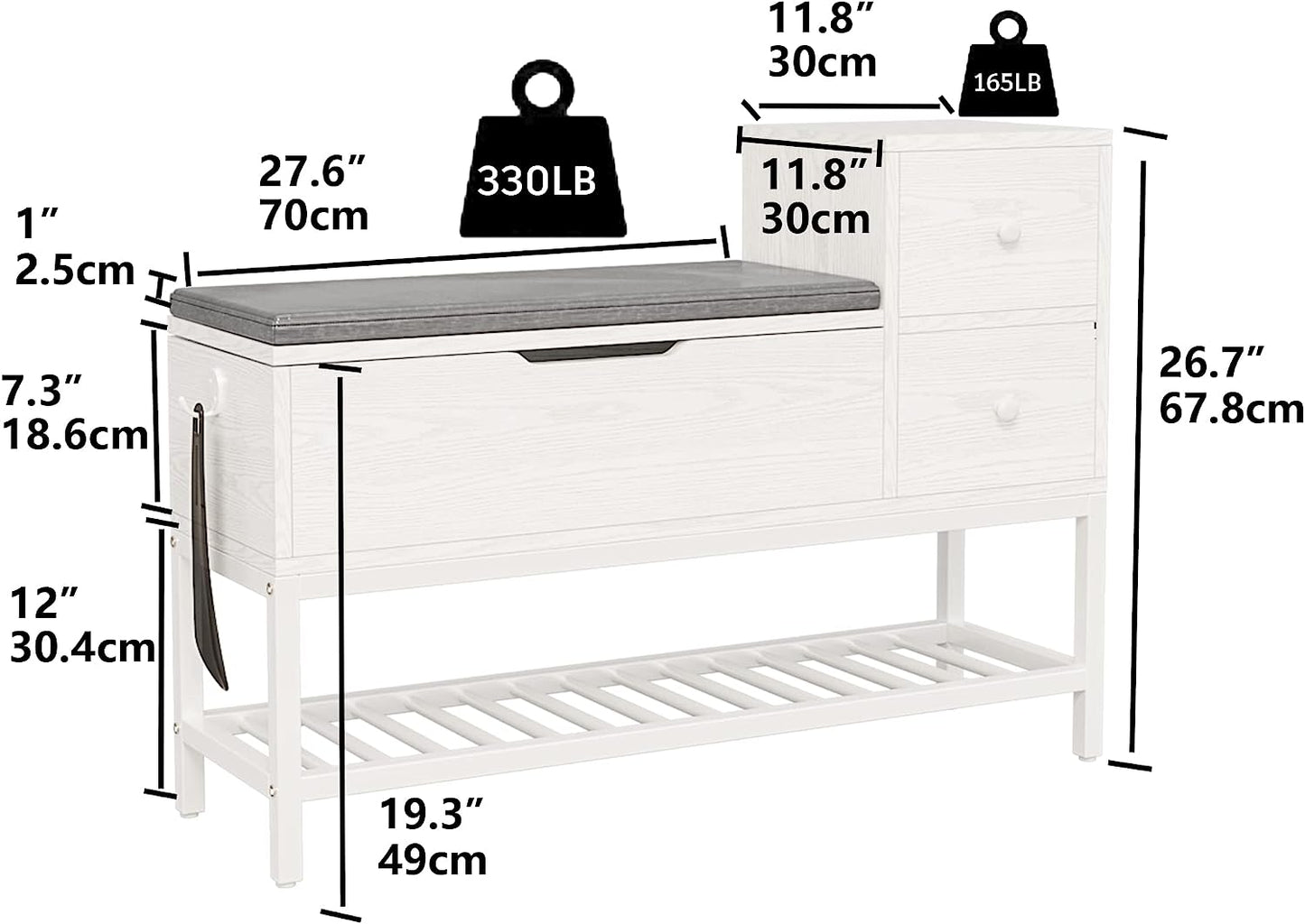 White Entryway Bench with Drawers