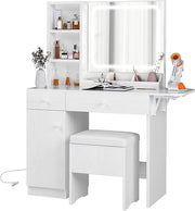 Vanity Desk with LED Lighted Mirror & Power Outlet