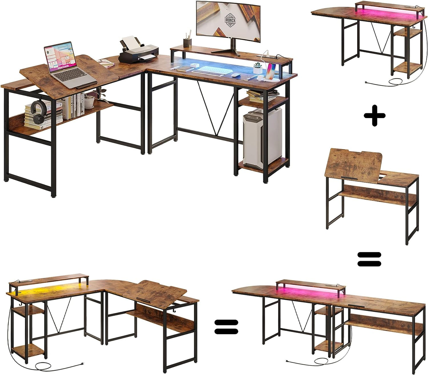 IRONCK 70.8" LED Computer Desk