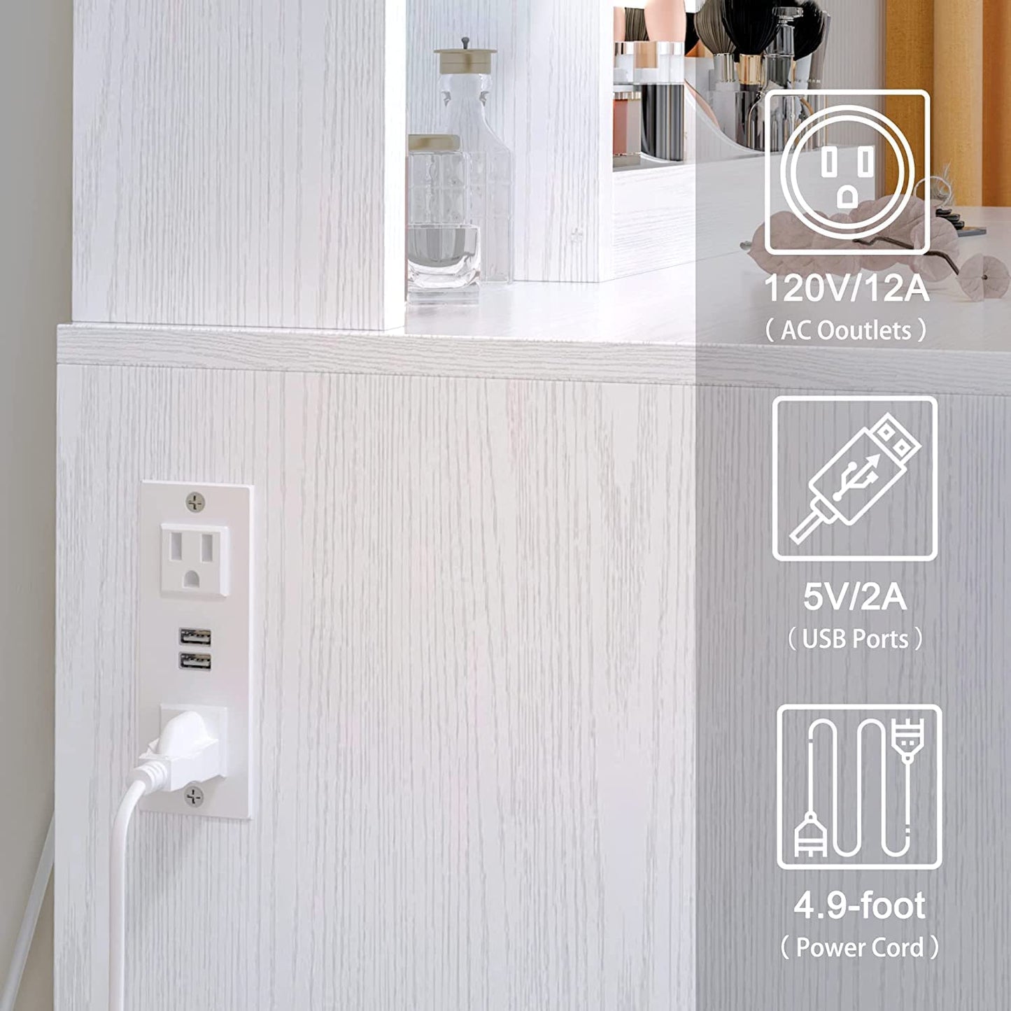LED Makeup Table with Drawers- White