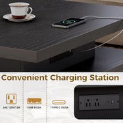 IRONCK Coffee Table with LED Light and Charging Station, 4 Storage Drawers