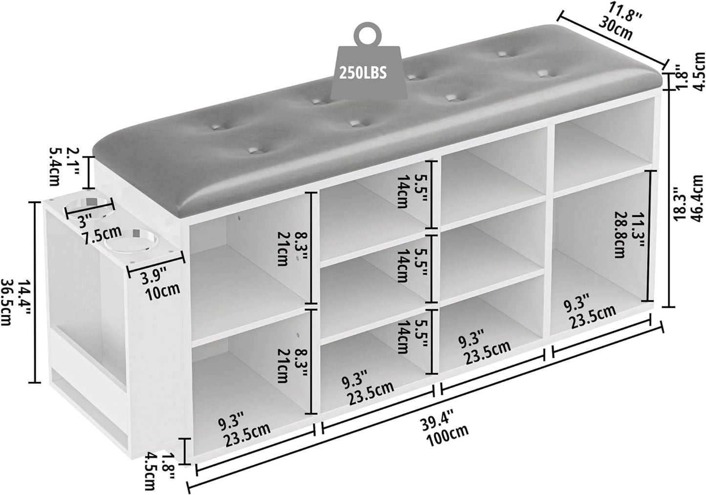 Ten Cubbies Storage Entryway Bench with PU Leather