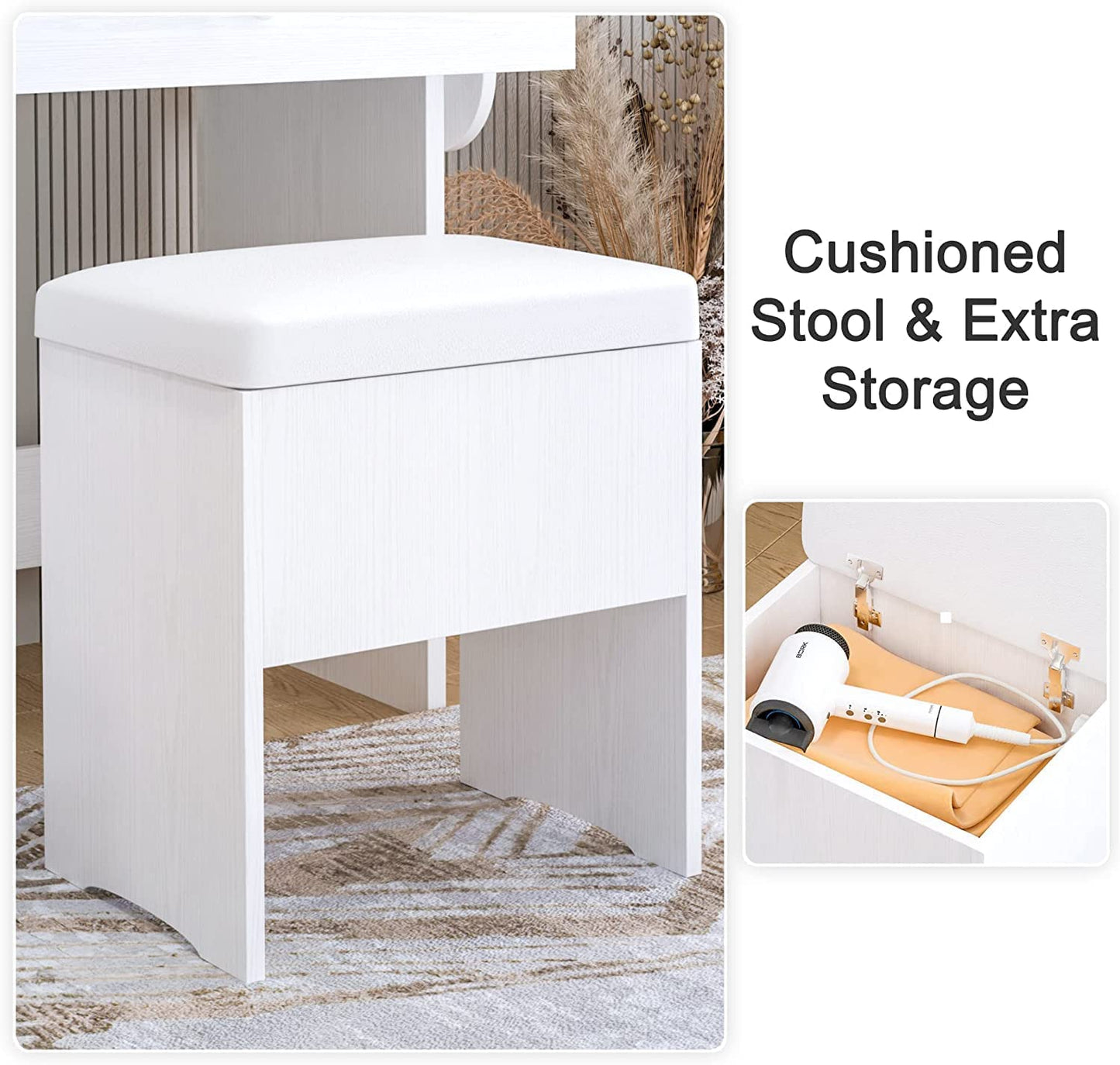 LED Makeup Table with Drawers- White