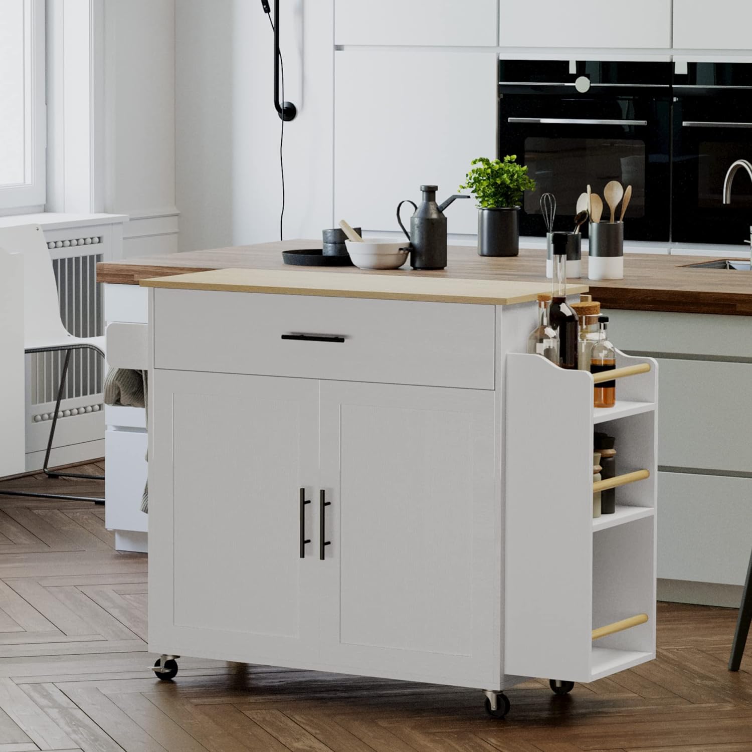 Rolling Kitchen Island with 3 open drawers