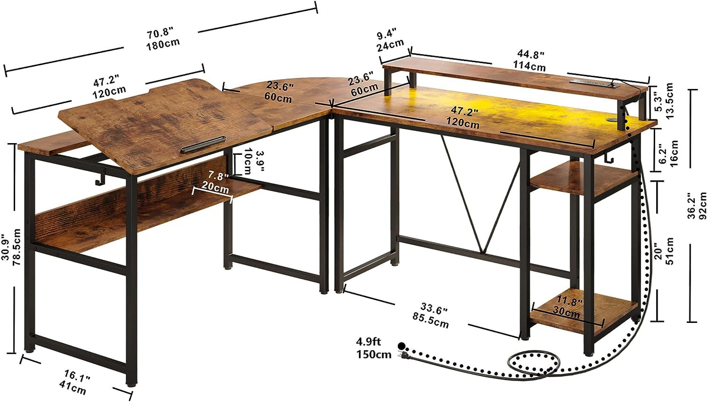 IRONCK 70.8" LED Computer Desk