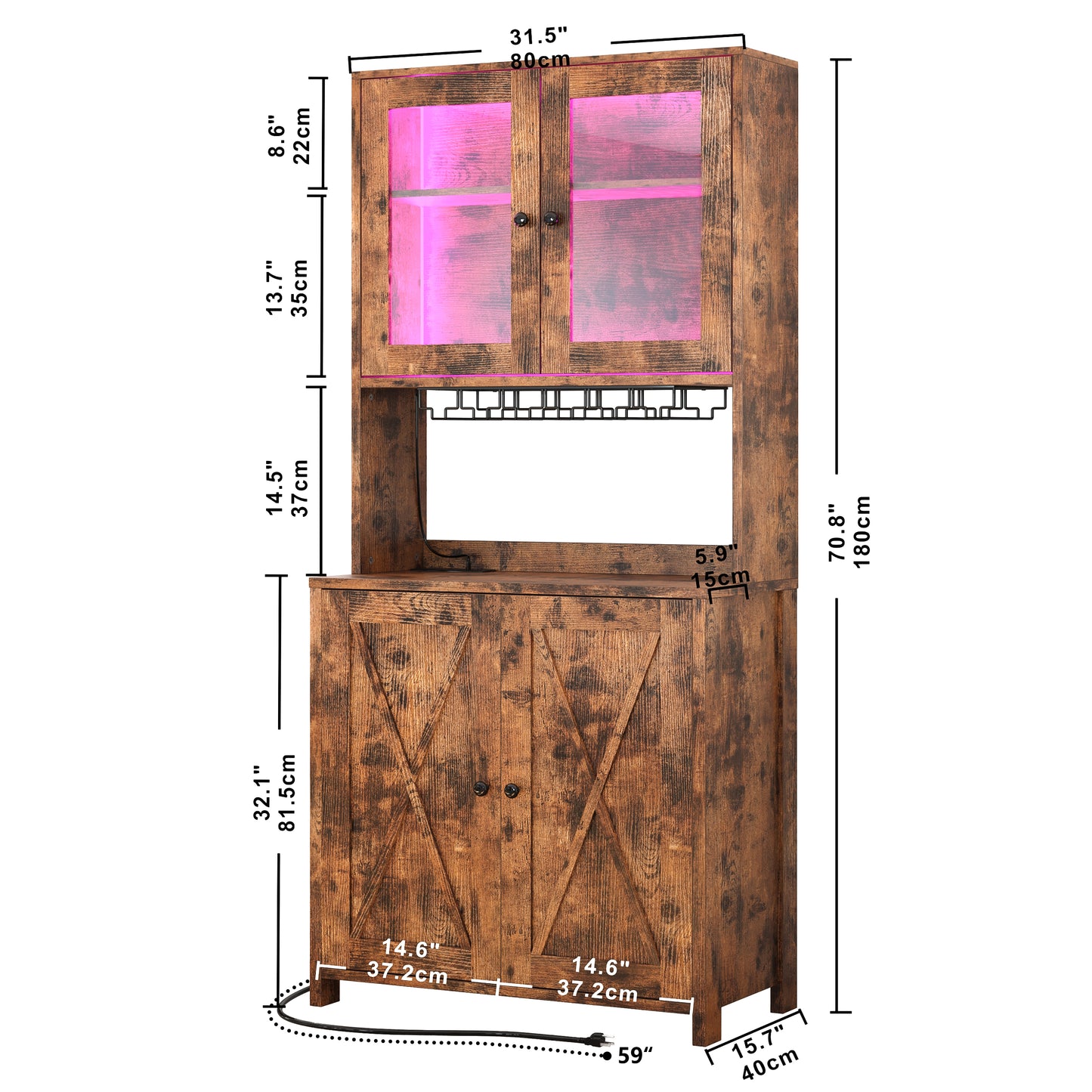 Meubles de bar de 71 po avec éclairage LED