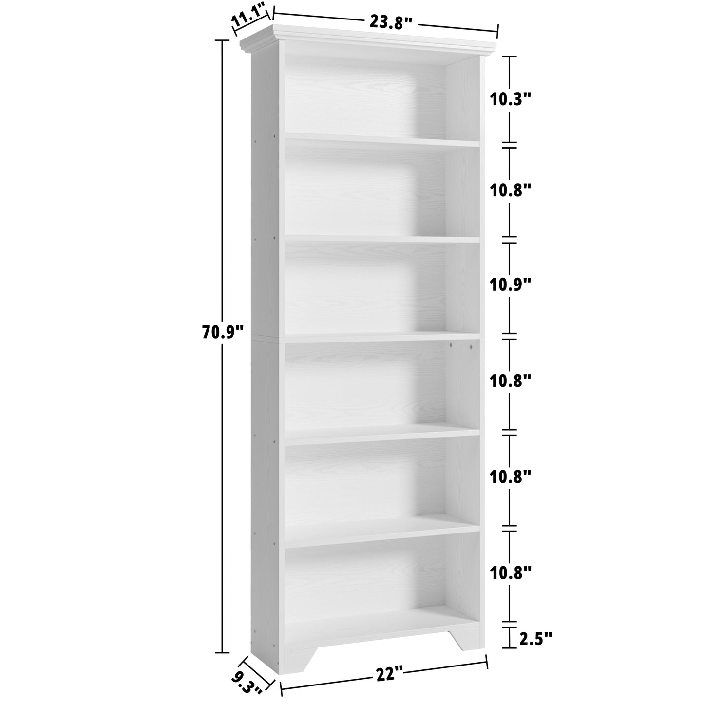 71" hohes Bücherregal mit 6 Regalböden