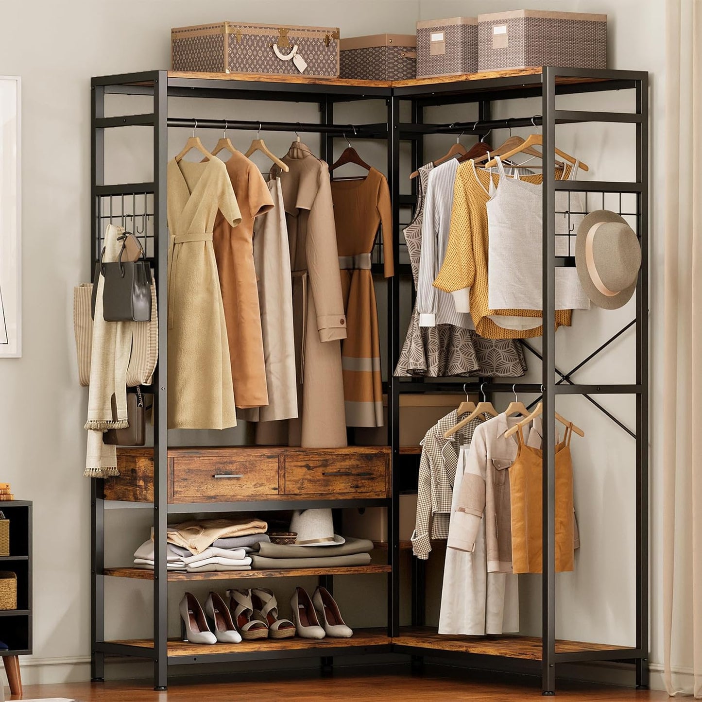 IRONCK L Shaped Coat Rack Corner Closet