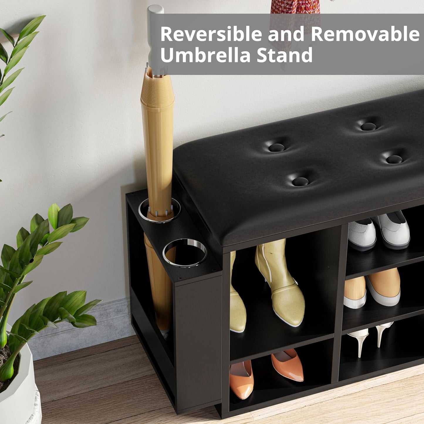 Ten Cubbies Storage Entryway Bench with PU Leather
