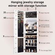 Wall Mounted Mirror Jewelry Cabinet with Photo Frame and Foldable Shelf