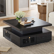 IRONCK Coffee Table with LED Light and Charging Station, 4 Storage Drawers