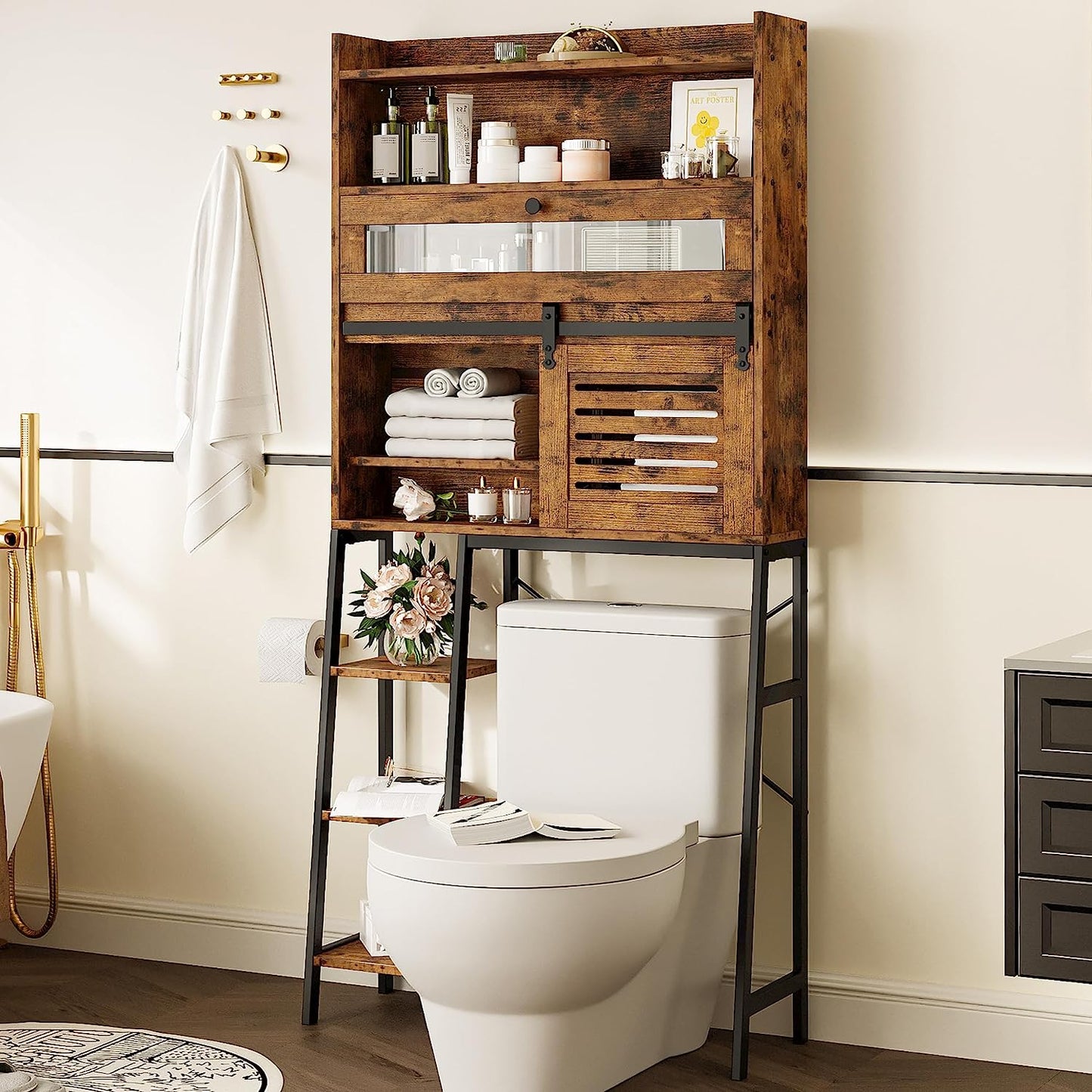 Bathroom Storage with Cabinet Vintage Brown