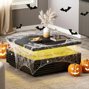 IRONCK Coffee Table with LED Light and Charging Station, 4 Storage Drawers