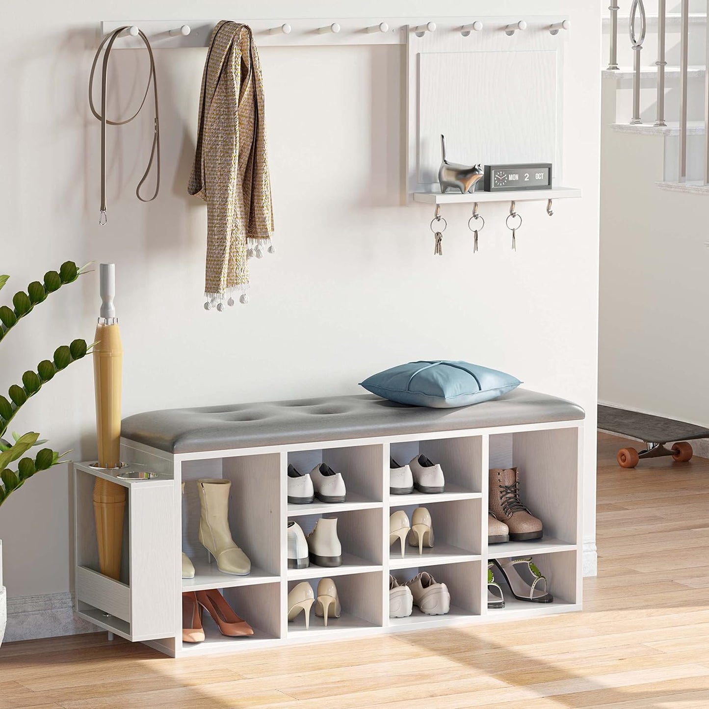 Ten Cubbies Storage Entryway Bench with PU Leather
