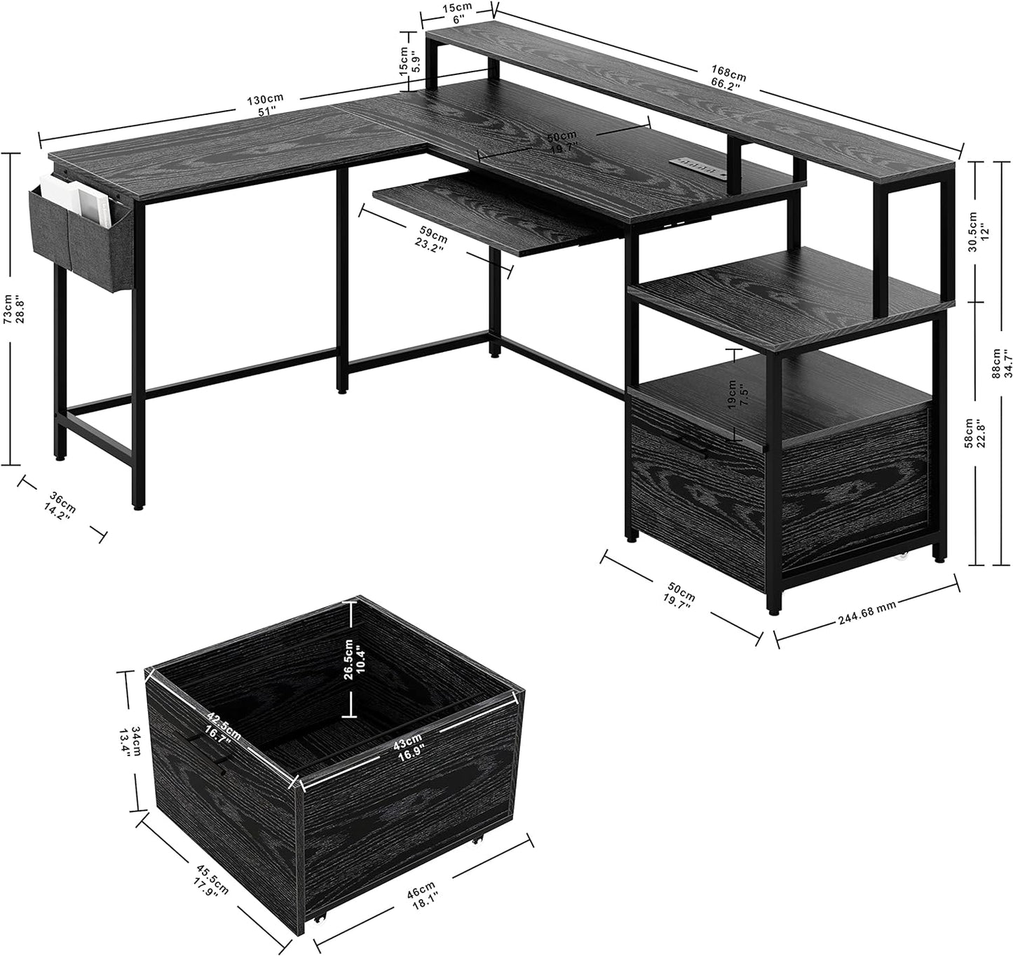 Black Computer Desk with Storage