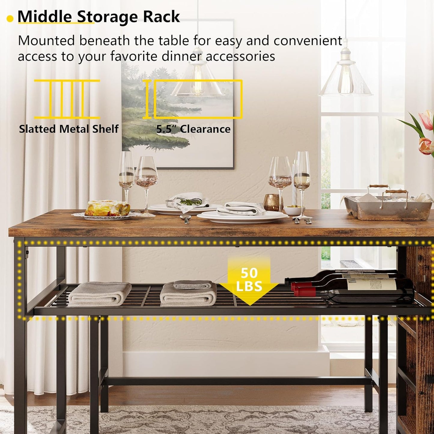 3PC Dining Table Set with 2 Benches
